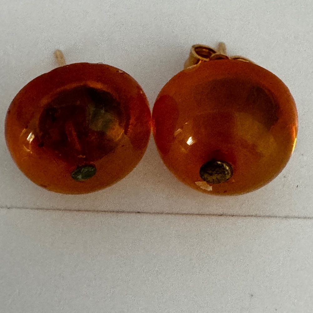 Vintage Baltic Amber Earrings Honey Color Dome shape